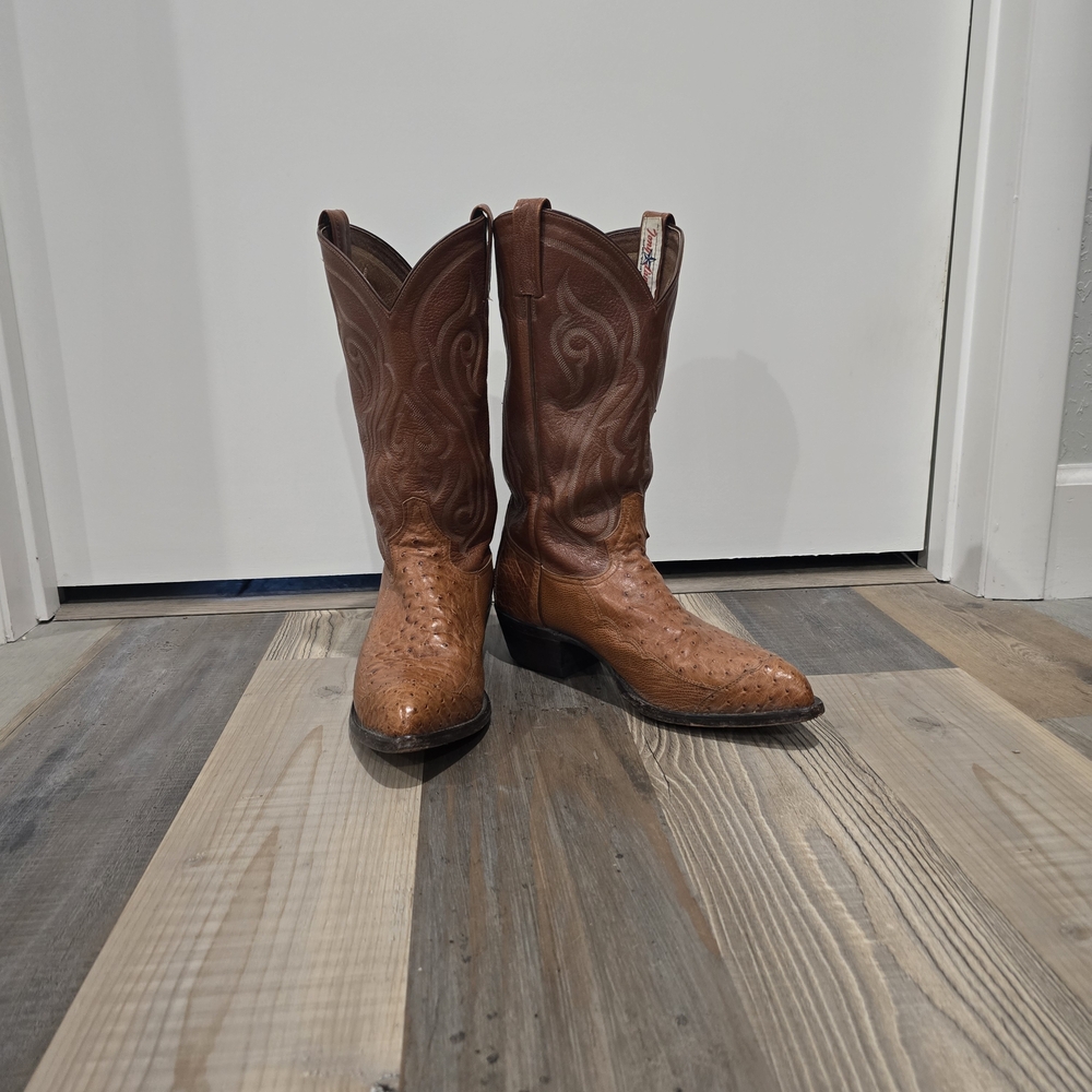 Tony Lama Tan Ostrich Cowboy Boots 9D